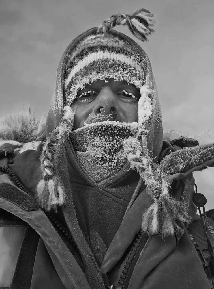 Bertrand, frost on his hat and scarf